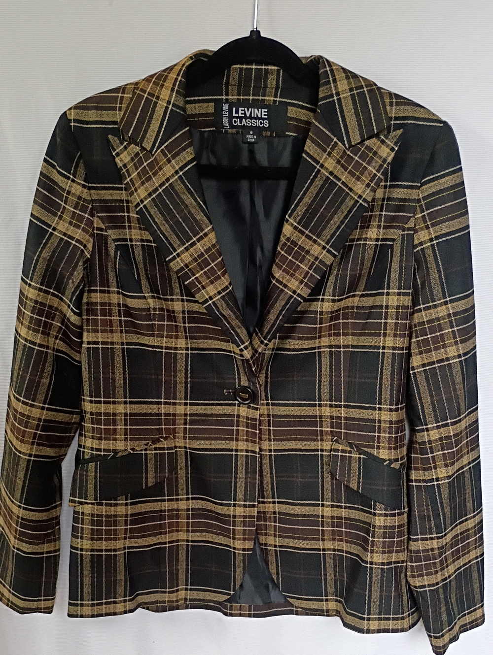 Larry Levine Black and Brown Plaid Blazer